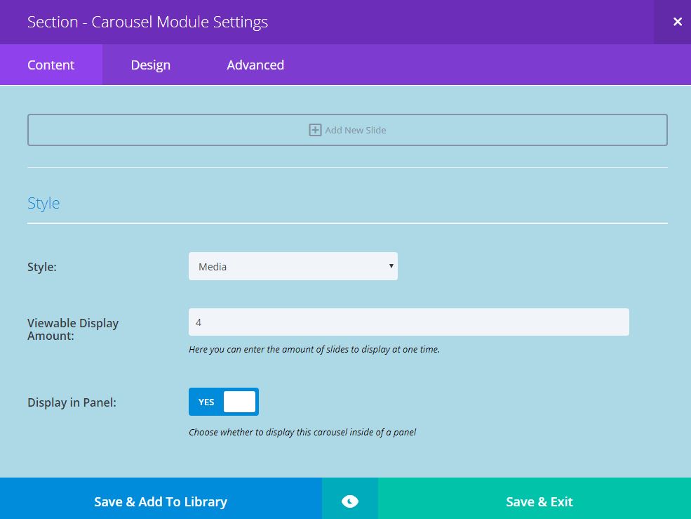 Default view of the Section Carousel module when editing